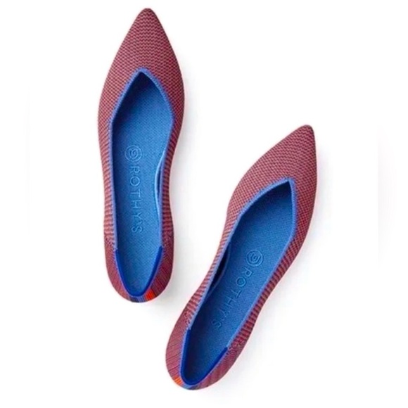 Rothy’s The Point Flat Tangerine Tripe Stitch Blue Orange Woven Ballet Retired 5 - Picture 4 of 16